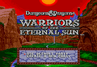 Dungeons & Dragons Warriors of the Eternal Sun title screen for Sega Genesis